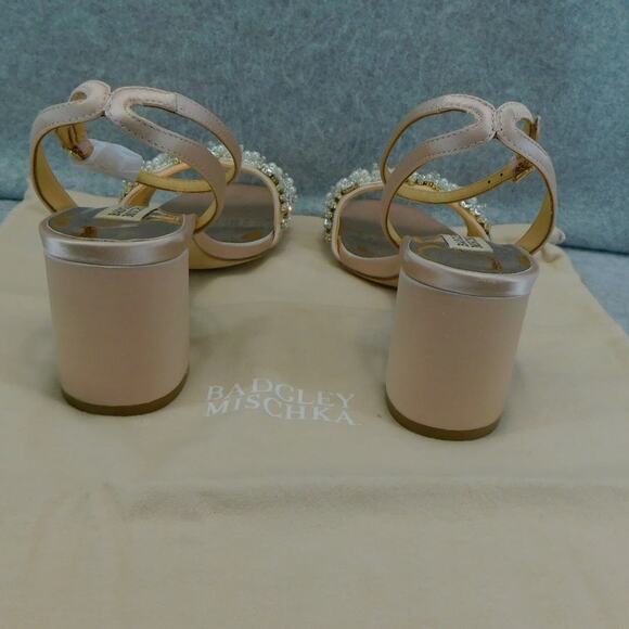 Badgley Mischka Collection Blush Satin Clara Embellished Sandal Women's Size 6.5 - Picture 8 of 12